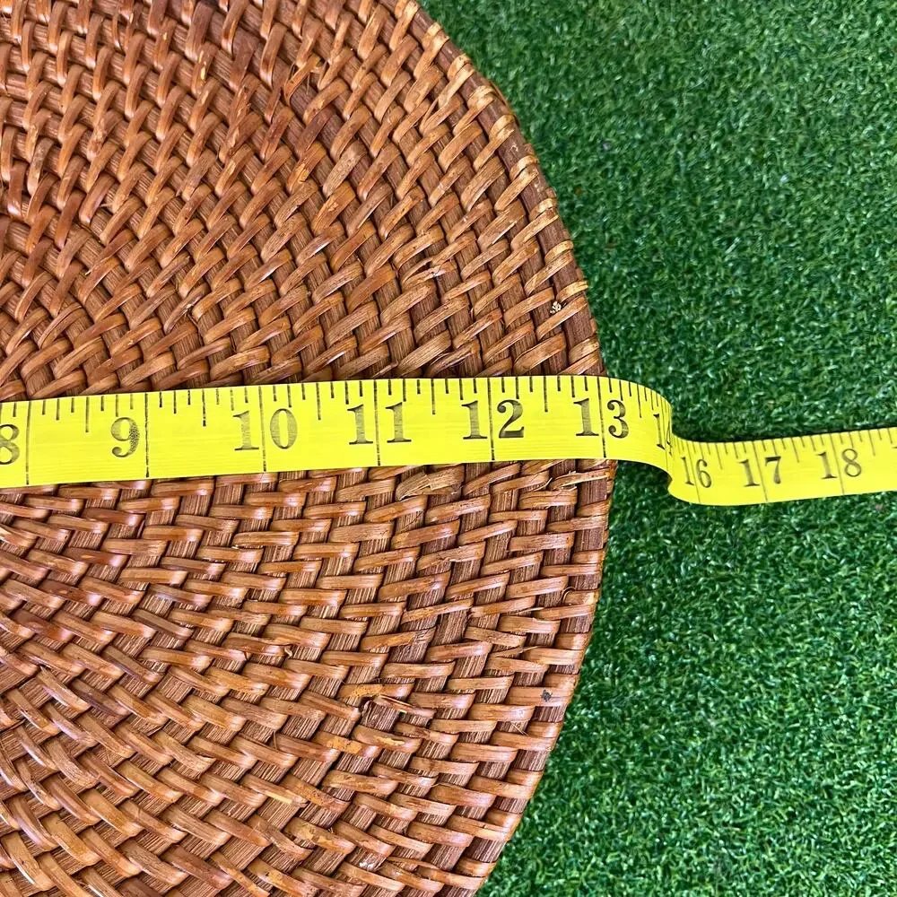 Hand Woven Round Rattan Serving Storage Tray with Handles Ottoman Tray 13